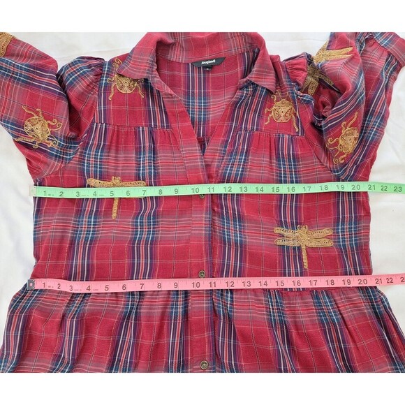 Desigual Women's Red Plaid Embroidered Babydoll Flowy Mini Dress Size Small - Picture 5 of 8